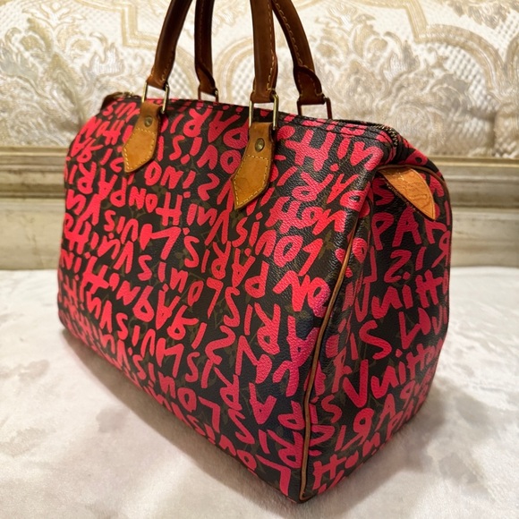 Louis Vuitton Graffiti Pink and Brown Satchel - Picture 6 of 9